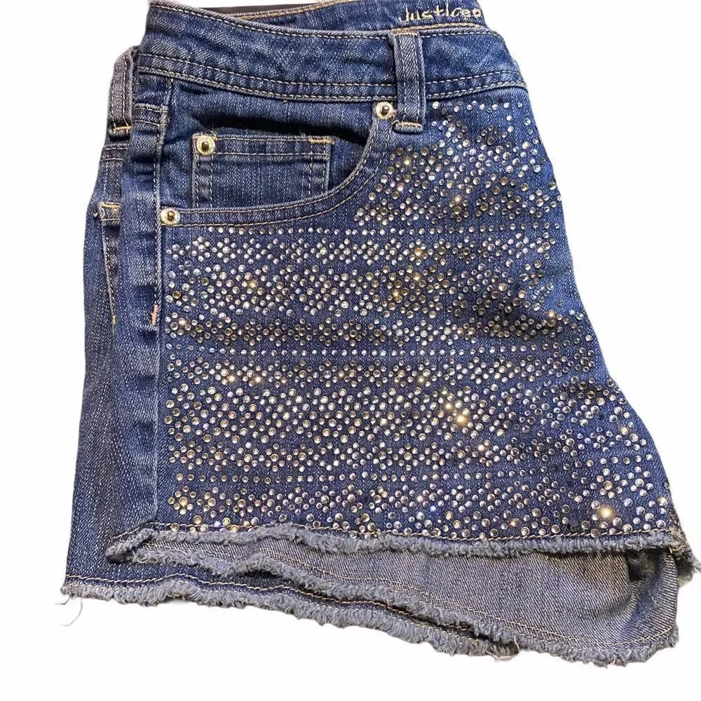 Girls Justice Rhinestone Cutoff Denim Shorts 18R